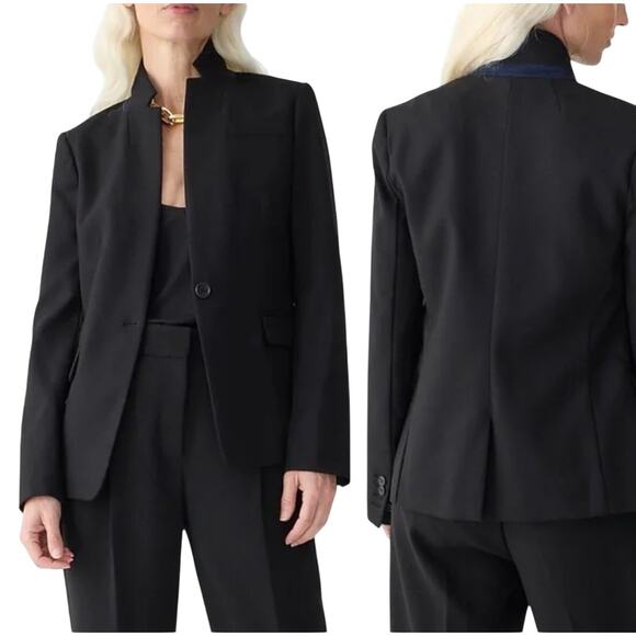 J Crew Regent Blazer Jacket Wool Blend Pop Collar Single Button Black Womens 2 - Picture 3 of 11